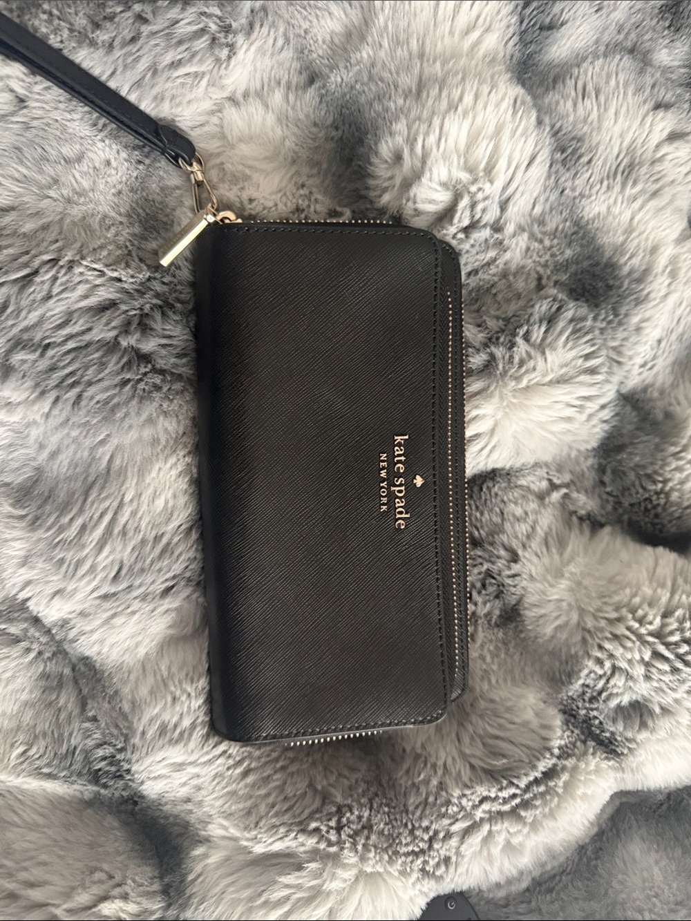 kate spade Black Zip-Around Wristlet Wallet with Gold Logo